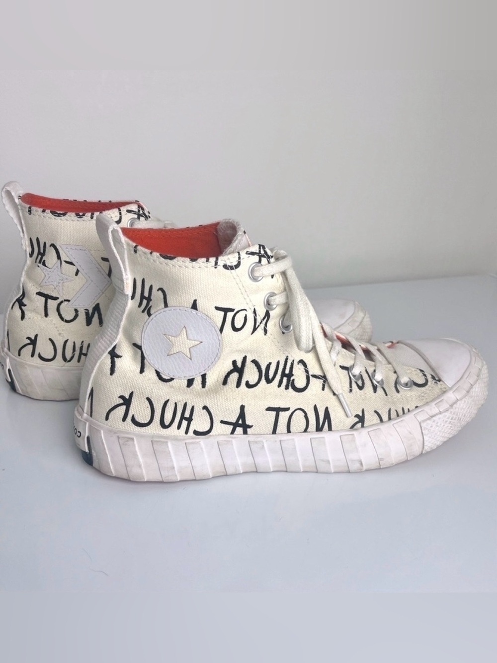 Converse Not A Chuck High Top Sneakers White Black Graffiti Canvas Mens 9.5